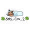 Sars cov 2 crisis bunny unwell with fever corona virus in bed illustration. Cute rabbit with covid 19 infographic for