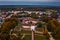 Sarvar, Hungary - Aerial view of the beautiful Castle of Sarvar Nadasdy castle on a calm autumn morning