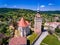 Saschiz Church and Clock Tower in the village Saschiz, Transylvania, Romania