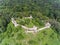 Saschiz fortress in Transylvania, Romania. Aerial view from a dr