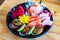 Sashimi bowl set or raw salmon mixed sliced fish sashimi