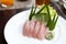 Sashimi of fresh tuna (Seafoods Sushi) on white dish.