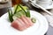 Sashimi of fresh tuna (Seafoods Sushi) on white dish.