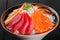 Sashimi japanese food, pieces of tuna, salmon, langoustine