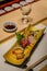 Sashimi raw fish course with sake and tuna and sea urchin uni