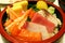 Sashimi with Rice in Round Bowl : Fresh Tuna.Fresh Salmo and Select focus