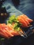Sashimi salmon raw japanese food in a restaurant
