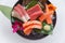 Sashimi Set Include Raw Salmon, Raw Hamachi Japanese Amberjack, Raw Maguro Bluefin Tuna and Kani Crab Stick.