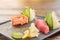 Sashimi set including salmon and tuna.