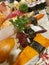 Sashimi set, traditional Japanese food with salmon, tuna, shrimp, octopus, herring, sushi roll, and nigiri