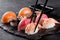 Sashimi sushi with chopsticks