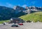 SASS PORDOI, ITALY,June 11, 2017: parking of the cable car departure to reach the summit of the sass pordoi, the cable car connect