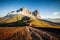 Sassolungo mountain peaks at sunrise