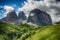 Sassolungo & Sassopiatto mountain ranges as seen from Passo Sella on a cloudy afternoon, Dolomites, Trentino, Alto Adige