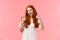 Sassy good-looking redhead energized woman in white dress, show thumb-up good job, congrats gesture as drinking glass