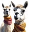 A sassy llama with a scarf and a bow. AI-Generated.