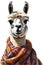 A sassy llama with a scarf and a bow. AI-Generated.