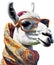 A sassy llama with a scarf and a bow. AI-Generated.