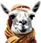 A sassy llama with a scarf and a bow. AI-Generated.