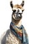 A sassy llama with a scarf and a bow. AI-Generated.