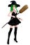 Sassy young witch in short dress holding a broom