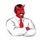 Satan boss. Devil businessman in white suit. Red demon with horn