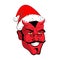 Satan Santa Krampus. Claus red demon with horns. Christmas monster for bad children and bullies. folklore evil. Devil with beard