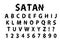 Satan typography scary font. Lettering typeface gloomy hellouvin style. Trendy alphabet rock, goth, punk Latin letters