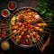 Satay Dive: Skewer Plunge into Rich Peanut Sauce Amidst Night Market Hues