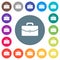 Satchel with one buckle flat white icons on round color backgrounds