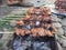 Sate kambing or satay goat, lamb, Lamb or meat goat satay with charcoal ingredient on red fire in pekalongan