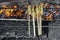 Sate Lilit Bali or wrapped sate is Traditional Balinese minced seafood satay is grilled on charcoal