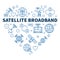 Satellite Broadband vector line heart shaped banner - Internet Technology concept blue illustration
