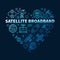 Satellite Broadband vector outline heart shaped blue banner. Internet Technology concept illustration