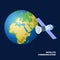 Satellite communication isometric vector illustration. Spaceship and earth