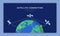 Satellite connection flat banner vector template. Modern telecommunication technology, worldwide information network