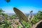 Satellite dish, antenna on the background of slum houses