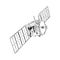 Satellite with dish antenna. Doodle style space satellite vector