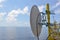 Satellite dish antennas under sky, Communication equipment in offshore oil and gas industry