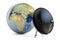 Satellite dish with globe earth, global telecommunications concept. 3D rendering