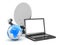 Satellite dish, laptop and earth globe