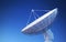 Satellite dish or radio antenna against blue sky. 3D rendered illustration