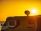 Satellite dish on roof of caravan