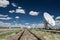 Satellite dishes and railroad tracks at the Very Large Array