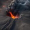 A satellite image of a volcanic eruption with lava flows and ash plumes, showcasing Earth\\\'s geology4