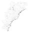 Satellite map of province of Savona, towns and roads, buildings and connecting roads of surrounding areas. Liguria, Italy.