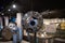 Satellite model details on display inside of Museum of Cosmonautics