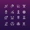 Satellite and orbit communication thin line icons set