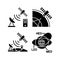 Satellite radionavigation black glyph icons set on white space
