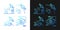 Satellite radionavigation gradient icons set for dark and light mode